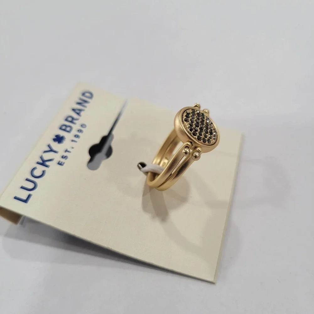 Lucky Brand Gold-Tone Pave Circle Statement Ring NWT Size 7